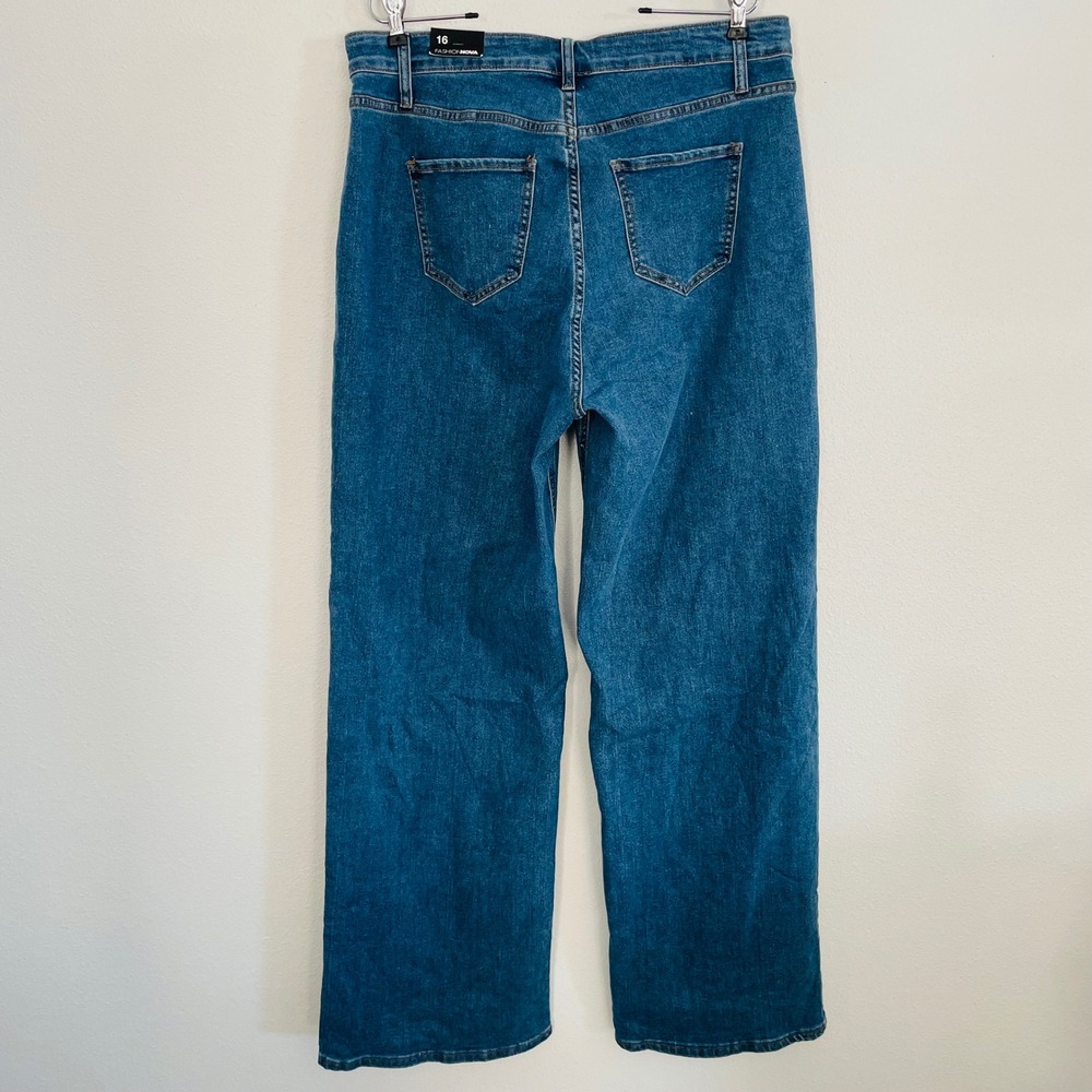 NWT Fashion Nova Sweet Love Straight Leg Jeans TALL Wide Leg Medium Wash Size 16 - Picture 5 of 12